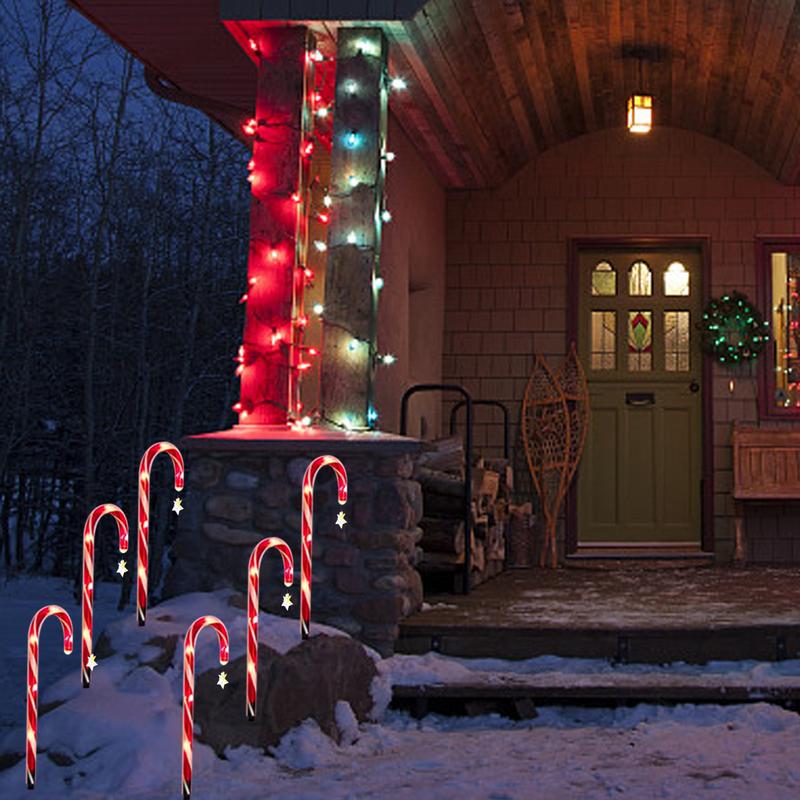 8PCS/Set Solar Operated Christmas Candy Cane Pathway Markers Lights With Stakes For Xmas Outdoor Patio Garden Walkway Decoration