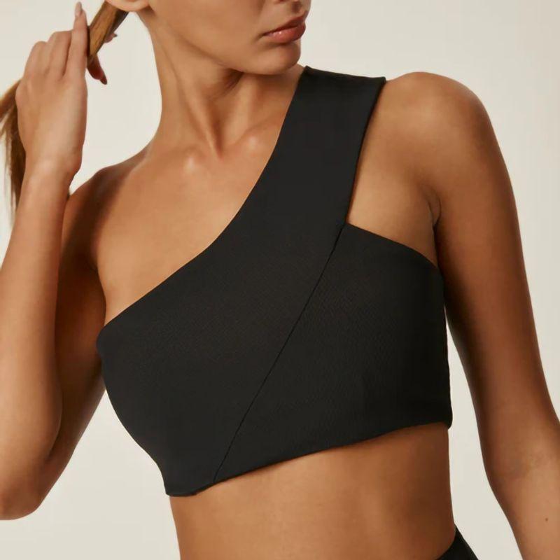 

Fashion Sloping Shoulder Backless Nude Feel Bar Sports Bra S Black