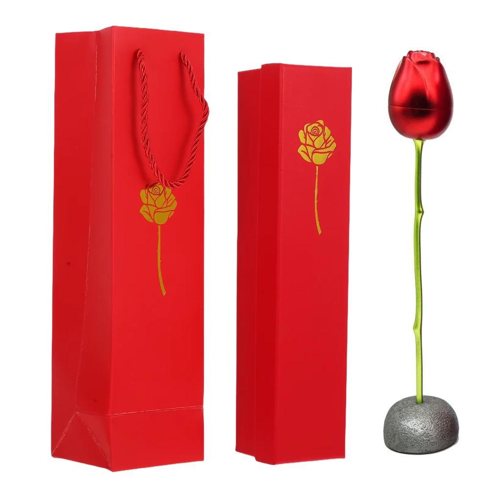 Romantic Simulation Rose Ring Box Red Gift Display Box  For Girlfriend Gift