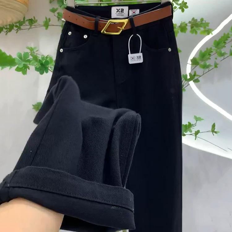 

Брюки большого размера с высокой талией и широкими штанинами до пола, джинсовые брюки с поясом для повседневной носки на весну 2XL