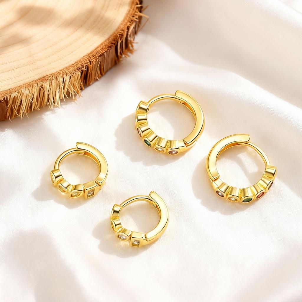 Colored Zircon Earrings for Women Girls,Luxury Minimal Crystal Hoop Earrings,Small Huggie Ear Rings Piercing Jewelry