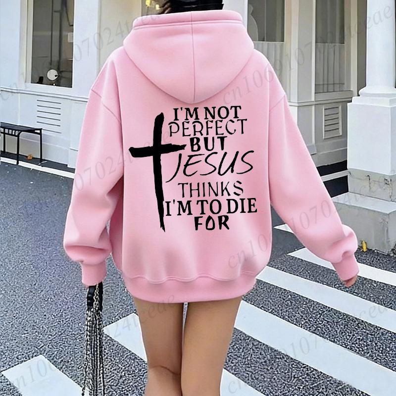 New Women Tracksuit Clothing Casual Sweatshirts Outdoors Sportswear I'm Not Perfect But Jesus Print Women's Hooded Hoodies