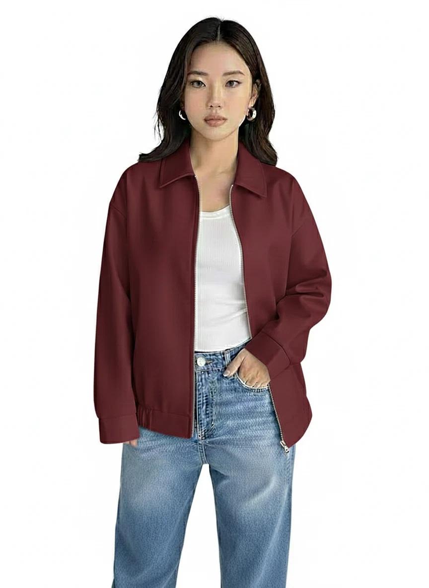 

Handmade Jacket Casual Leather Genuine Women s Bomber Burgundy Stylish Lambskin 3XL бордовий