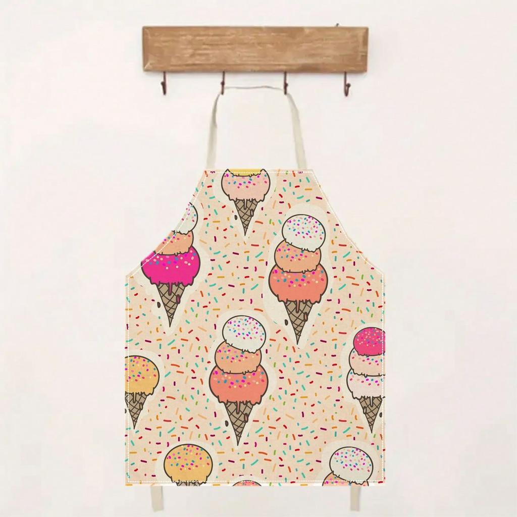 Cute Food Print Apron, Cartoon Baking Pastry Kitchen Bib, Sweet Fruit Ice Cream Cooking Apron, Novelty Gift for Women