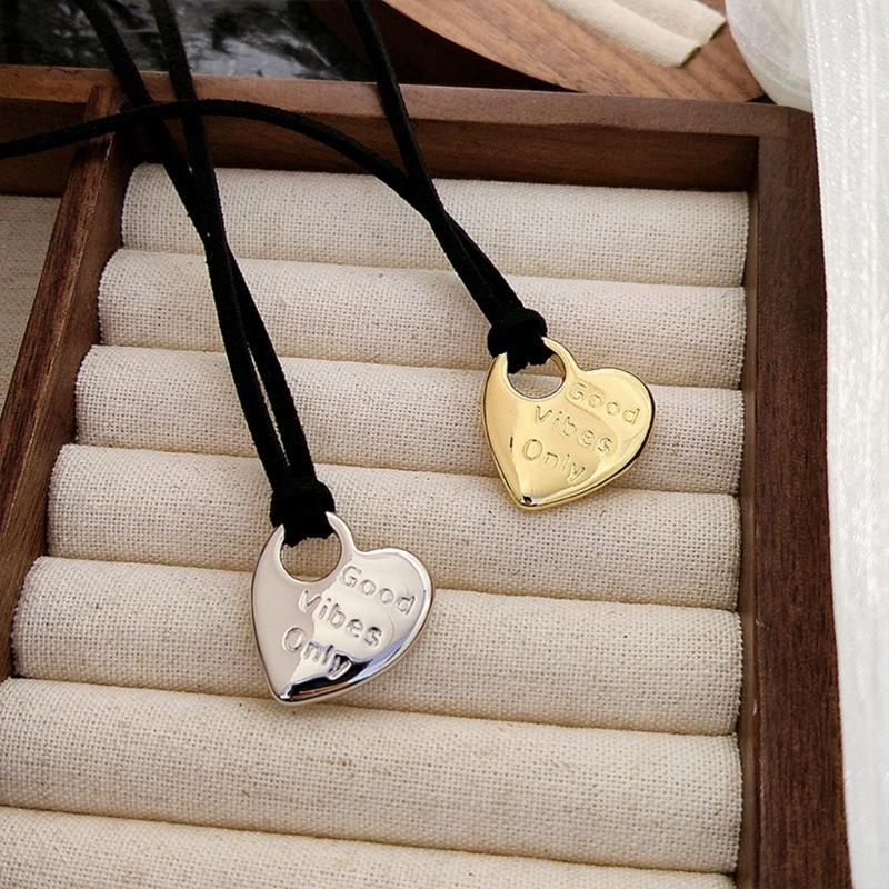 Big Heart Pendant Necklace Trendy Y2K Grunge Neck Jewelry Alternative Color Rope Neckchains Gift for Teen Girls