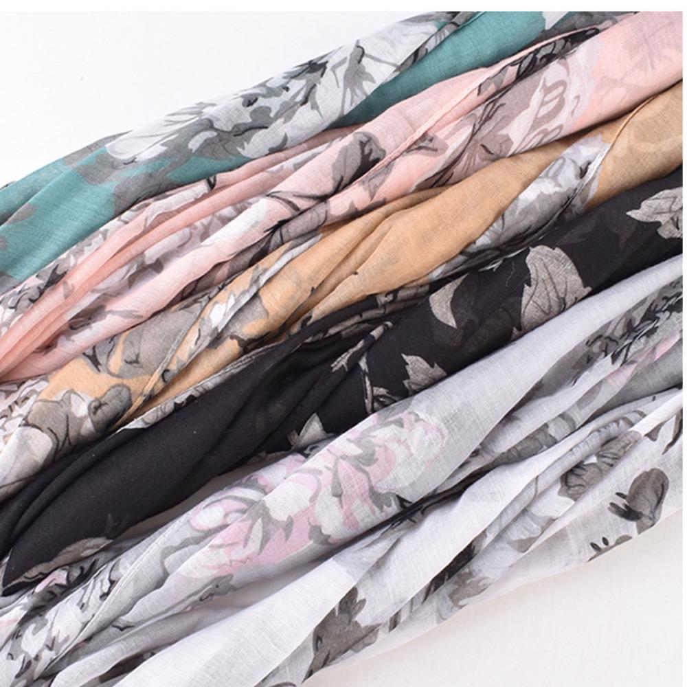 180*85Cm Fashion Retro Big Floral Viscose Scarf Lady Print Voile Shawls And Wraps Pashmina Foulards Muslim Hijab
