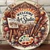 Vintage Welcome Sign Round Metal Art Studio Decor Painting Palette