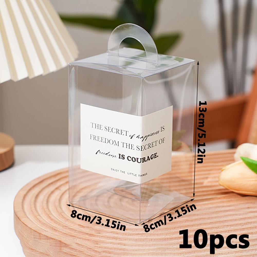 10pcs Clear Tote Bag with Stickers PET Gift Box Transparent Square Gift Box for Halloween Anniversaries Parties Weddings Valentines and Celebrations