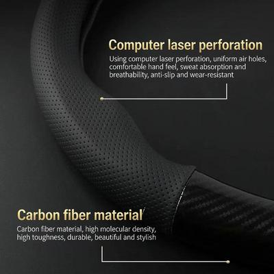 Cubierta de Volante de Coche de Fibra de Gamuza de Carbono Transpirable Y Deportiva Universal para Todas las Estaciones Antideslizante Y Resistente al Desgaste Cubierta de Agarre