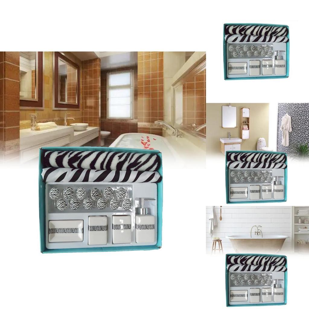 Modern Geometric Polyester Bathroom Set With Shower Curtain And Nonslip Mat For Home Use