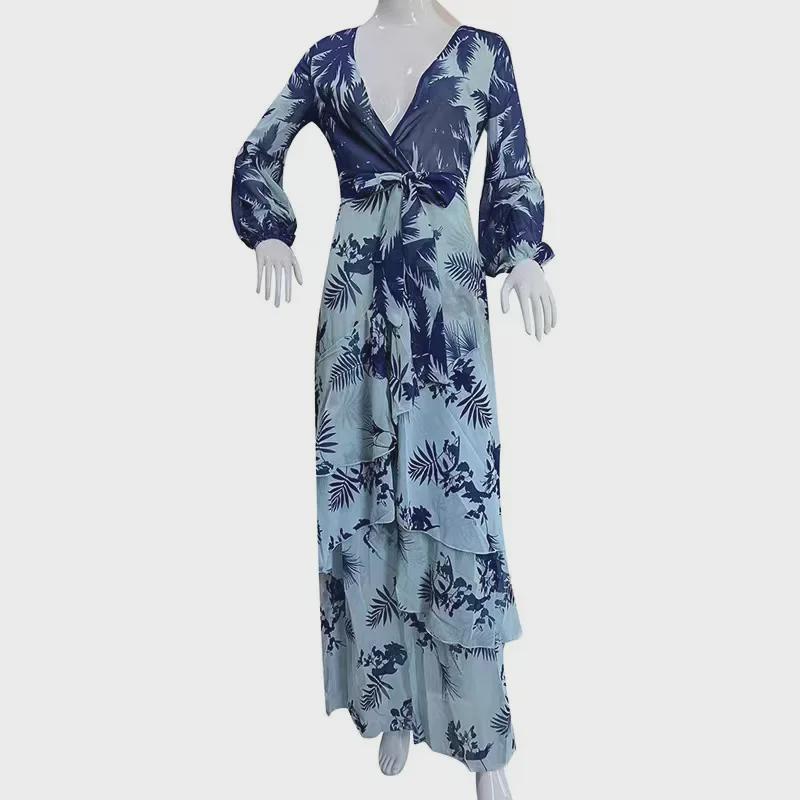 Women's European & American Chiffon Print High Waist Summer Dress - Irregular Hem, Vacation Style, Commuting Trend
