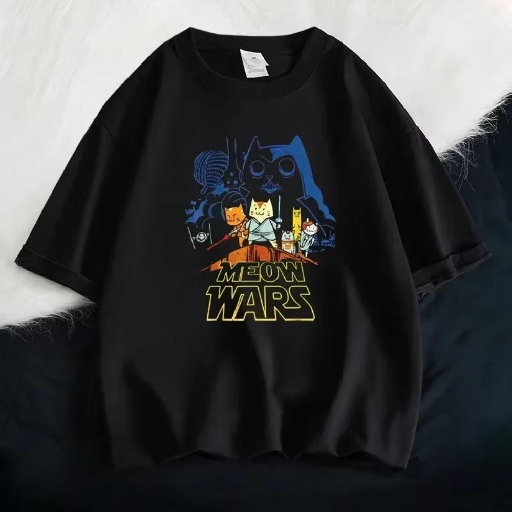 

Футболка Cat Funny Meow Wars для мужчин, 100% хлопок, крутая футболка, топы в стиле хип-хоп, футболки с графическим принтом в стиле Харадзюку, большие эстетические футболки S