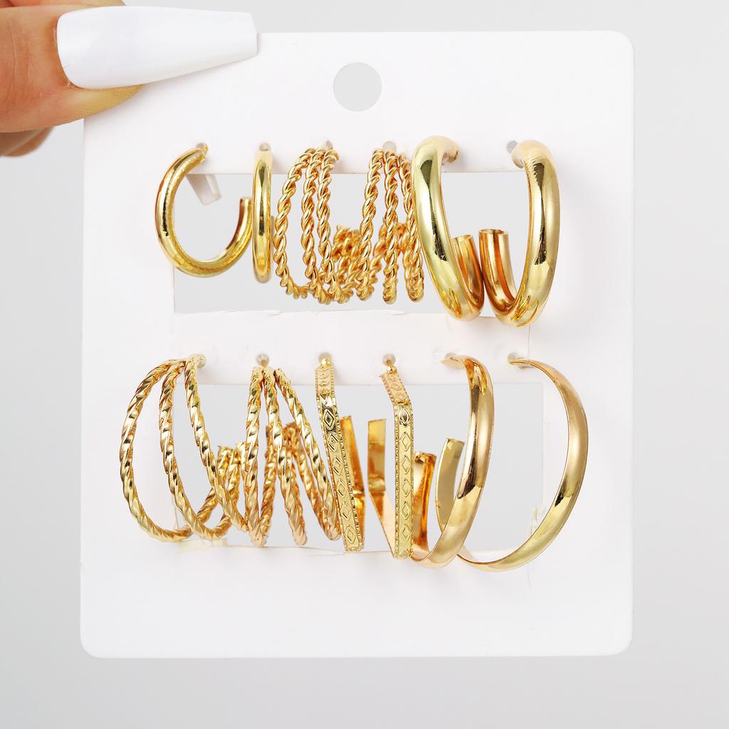 6 Pairs Women Earrings Set Luxury Geometric C-shaped Circle Earrings For Jewelry Gifts