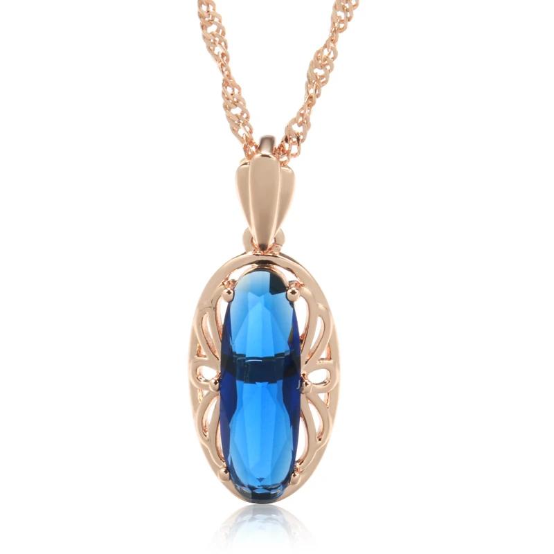 Oval Red Natural Zircon Pendant Necklace For Women Fashion  Rose Gold Color High Quality Daily Fine Vintage Jewelry