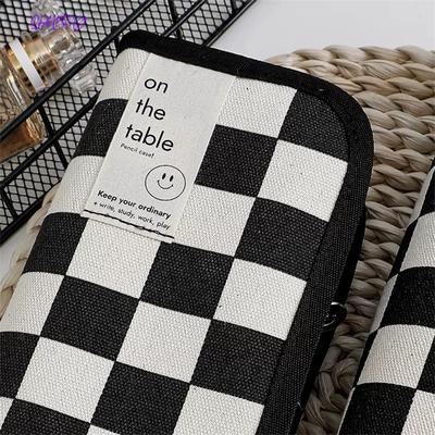 Large Capacity Pencil Case Simple Checkerboard Lattice Bag Stationery Student Canvas Multifuncional  Stationery