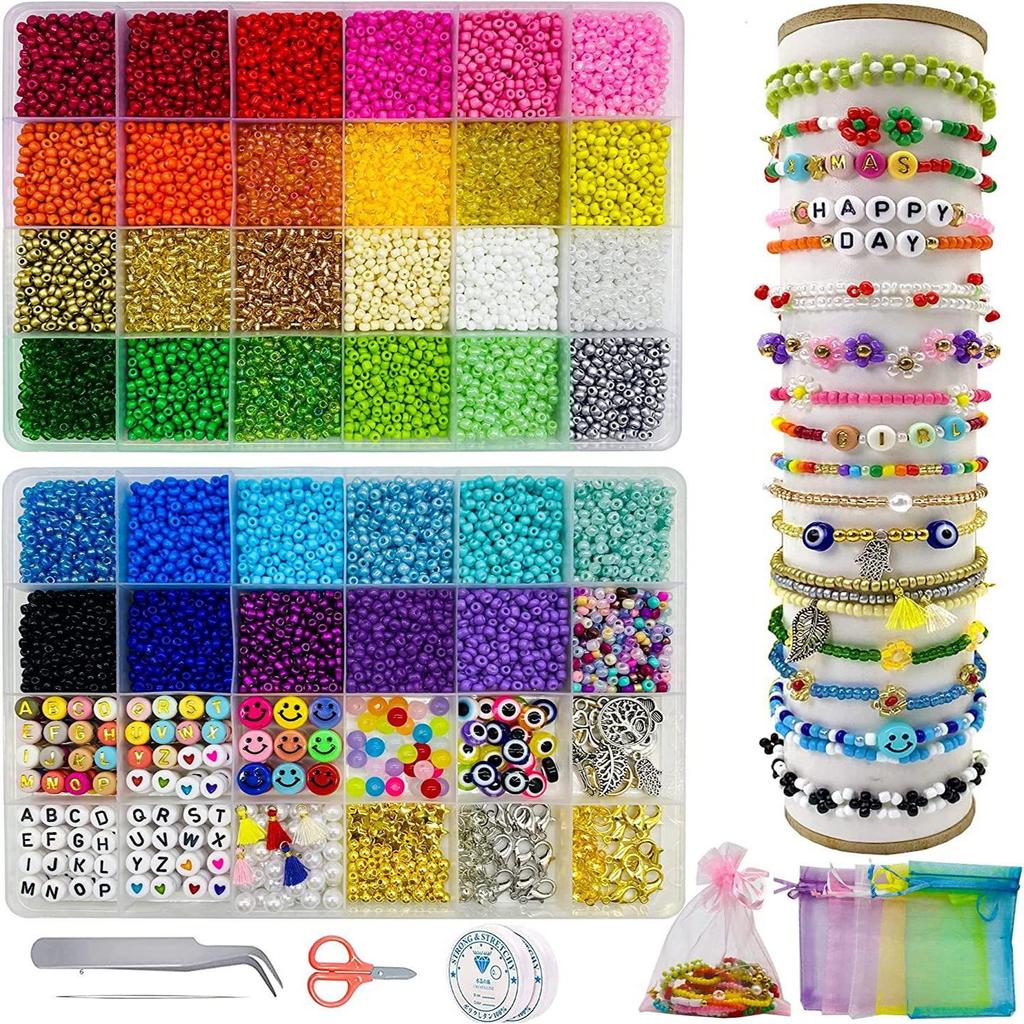 30-Grid DIY Jewelry Set: Solid Glass Beads & Letter Beads for Bracelets & Necklaces