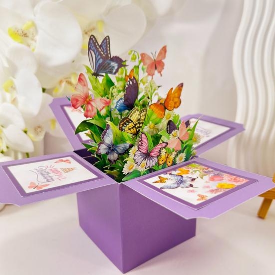 Tarjeta emergente de mariposa, ramo de flores de papel 3D hecho a mano, tarjeta de felicitación emergente para cumpleaños, aniversario, Día de la Madre