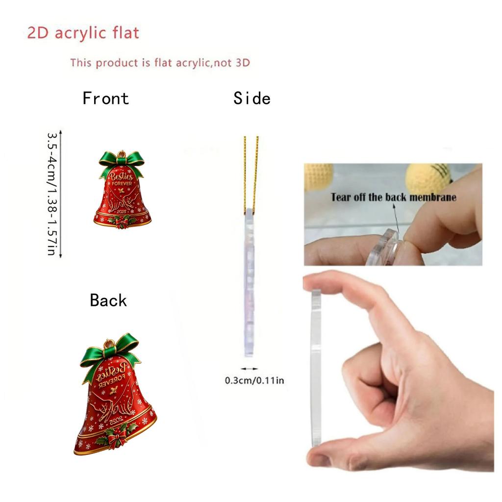 8*8cm Forever Best Friends Ozdoba Dzwonek Świąteczny, Płaski Akrylowy Wisiorek na Choinkę