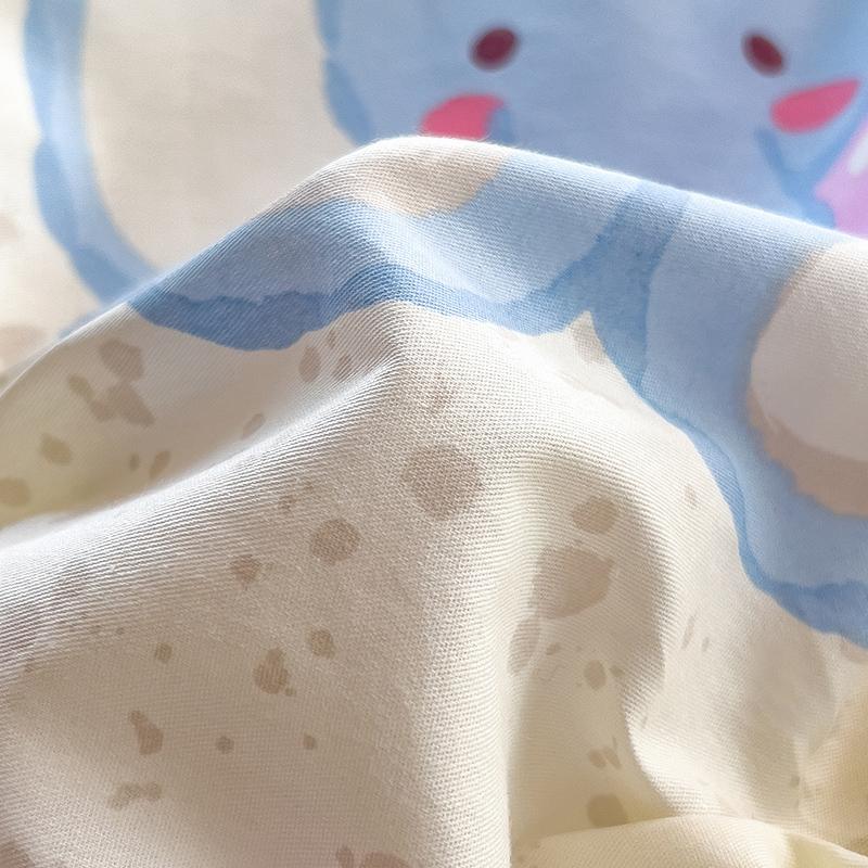 Cartoon Bed Sheets Set for Kids 100%Cotton Fitted Sheet with Elastic Band Cute Elephant Printed Bed Sheets for Single Bed King