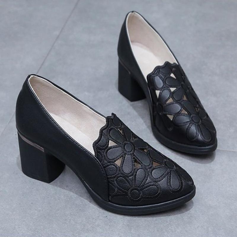 

New High-heeled Shoes with Hollowed-out Breathability, Thick Heels and Single Shoes for Women 35