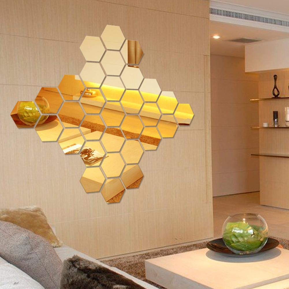 24-500 PCS Hexagon 3D Mirror Wall Stickers DIY Acrylic Waterproof Art Decorative Bedroom Bathroom Home Background Decals Decor
