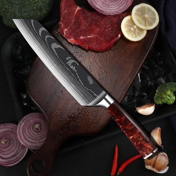 7 palcové kuchařské nože Kuchyňský nůž z červené pryskyřice Nůž Santoku Kuchyňský nůž na krájení