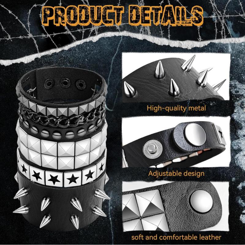 Gotisches Harajuku Nietenarmband Schwarzes Pu-Lederarmband Für Damen Herren Vintage Punk Breite Armreifen Schmuck