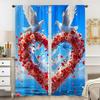 2PCS blue background   red rose   white dove curtains   romantic and festive   bedroom and living room   drawbar pocket style