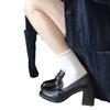 High sense!! Camellia loafers women's 2025 new French thick heel black high heel British style small leather shoes