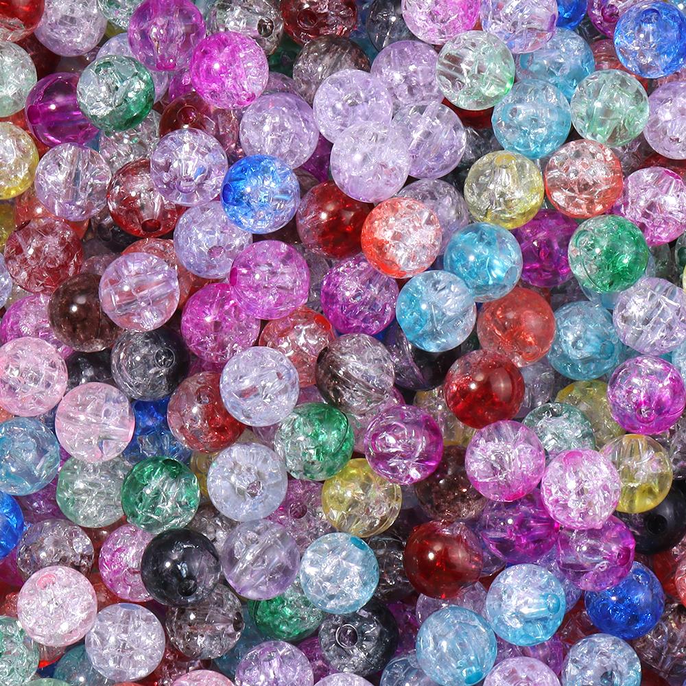 50pcs 8 10mm Acrylic Cracked Crystal Beads Double Color Glass Round Loose Bead For Jewelry Making DIY Bracelet Necklace Earrings
