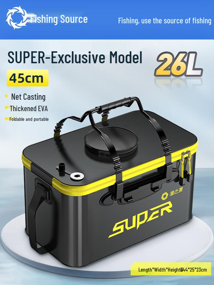 Pogrubione wiadro na żywe ryby z koszykiem na przynęty i ochraniaczem na ryby