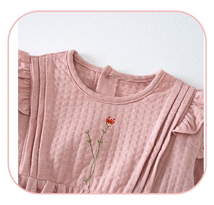 Baby Clothes Long Sleeve Bodysuit Girls Layered Style Newborn Fake Layered Coverall Baby Preparing for Birth Gift Embroidery Solid Pink 12M [Baby koi]