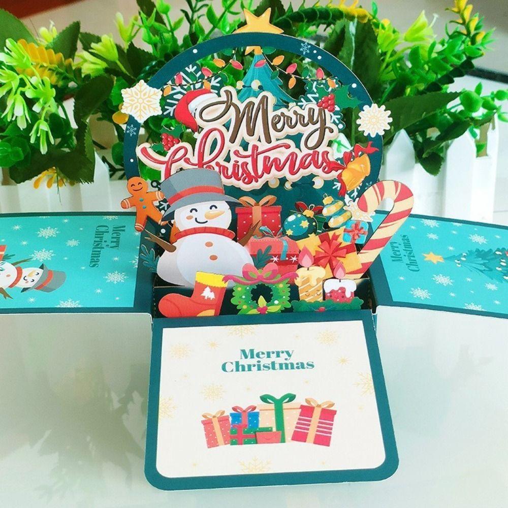 Fashion Paper Greeting Cards 3D Musical Christmas Cards Pop Up Light Up Thank You Card Christmas