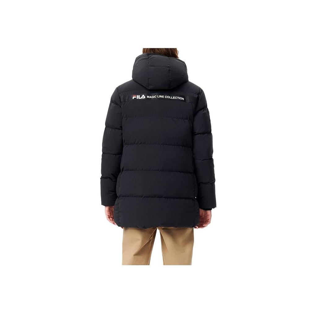 FILA Fleece Hooded Solid Color Zipper Warm Down Jacket Men Jackets Black F51M249904ABK