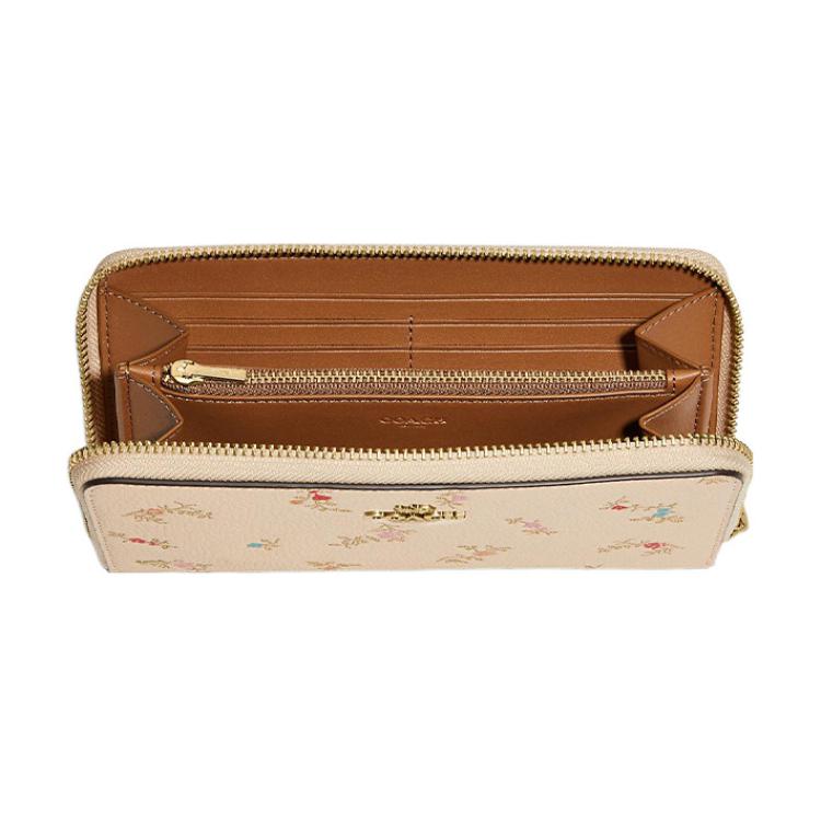 New COACH Accordion Zip Pebbled Leather Wrist Bag Clutch Wallet Trumpets Women's Wool White C7185-B4IY