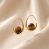 Autumn and winter Maillard wind tiger's eye stone water drop earrings French retro gold earrings niche atmosphere commuter earrings