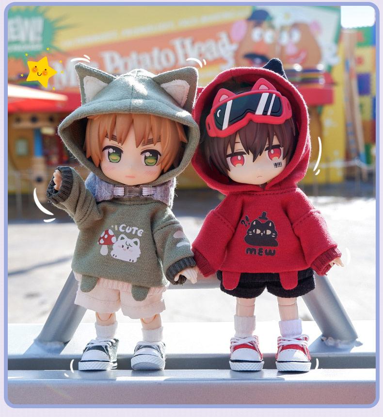 OB11 Clothes Cat Sweatshirt Hoodie Casual Jacket for Obitsu11, Molly, GSC Body, DDF, YMY, 1/12bjd Doll Accessories Toy Coat