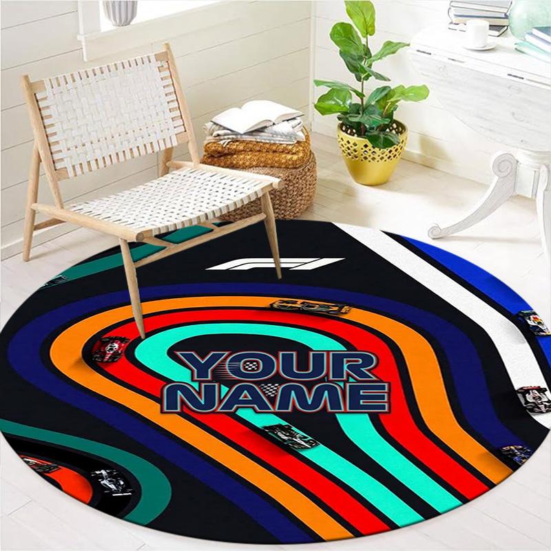 F1 Gear Custom Name Round Area Rug Carpet Rug For Living Room Bedroom Sofa Playroom Decor Nonslip Floor Mat