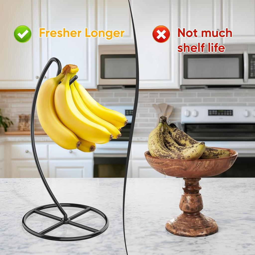 2 Pack Banana Holder, Banana Tree Stand Metal, Banana Stand Holder, Holds Up to 15LB Banana or Grape, Banana Rack for Kitchen Counter, Black