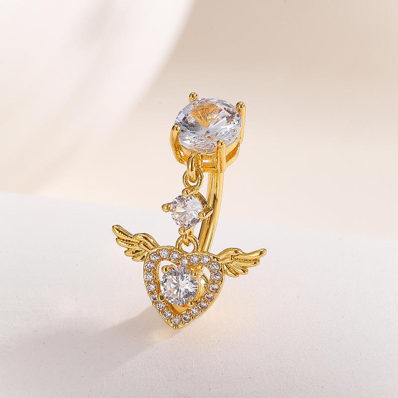 Fashion Zircon Heart Angel Wings Belly Button Ring Crystal Flower Navel Ring Barbell For Women Girls Belly Piercing Body Jewelry