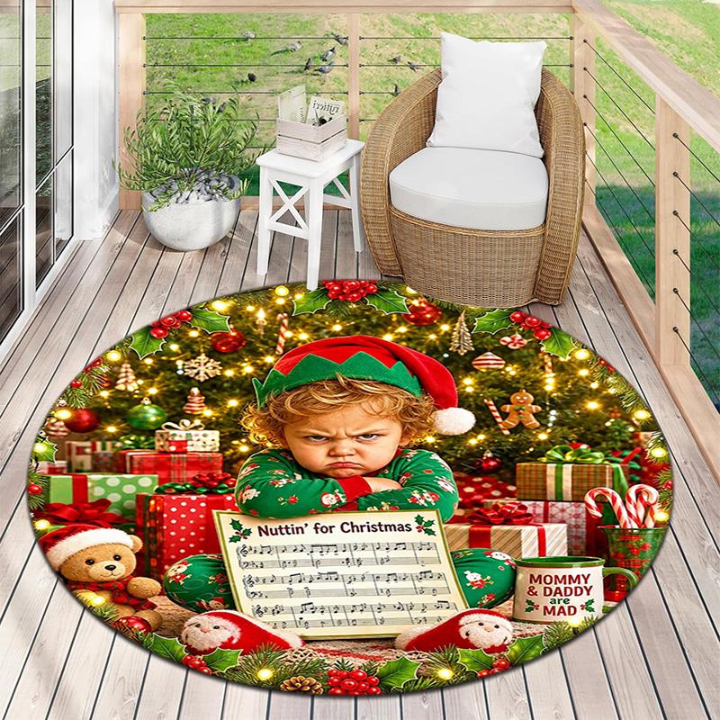 Cute Christmas Day Gift Bell Santa Claus Snowman Christmas Tree round rug Home Soft Decorative Anti slip Chair Mat Carpet Outdoor Floor Mat Carpet 95