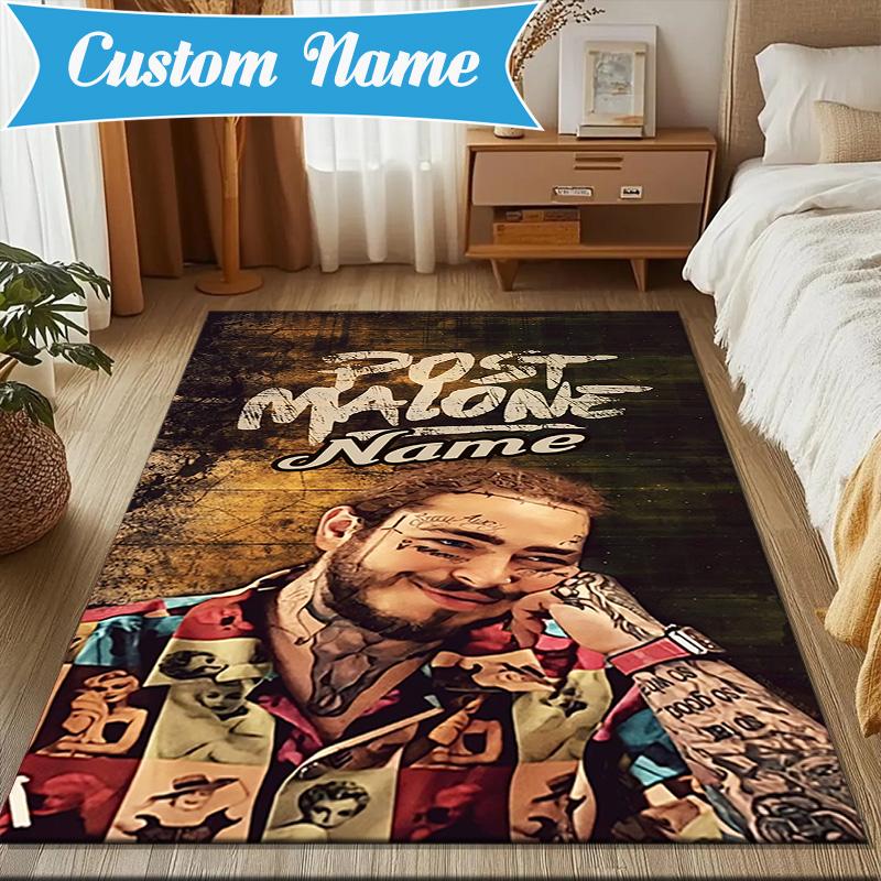 Custom Name Post Malone Artwork Rug Game Carpet, Floor Mat for Bedroom Living Room Entryway Rug, Home Decor Idea Gift for Christmas Birthday