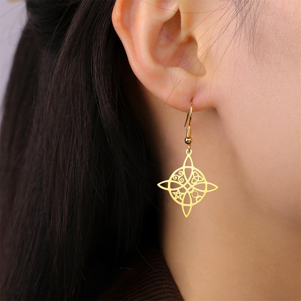EUEAVAN Witch Knot Drop Earrings Stainless Steel Triskelion Tetragrammaton Pentagram Dangle Earrings Women Amulet Jewelry Gift