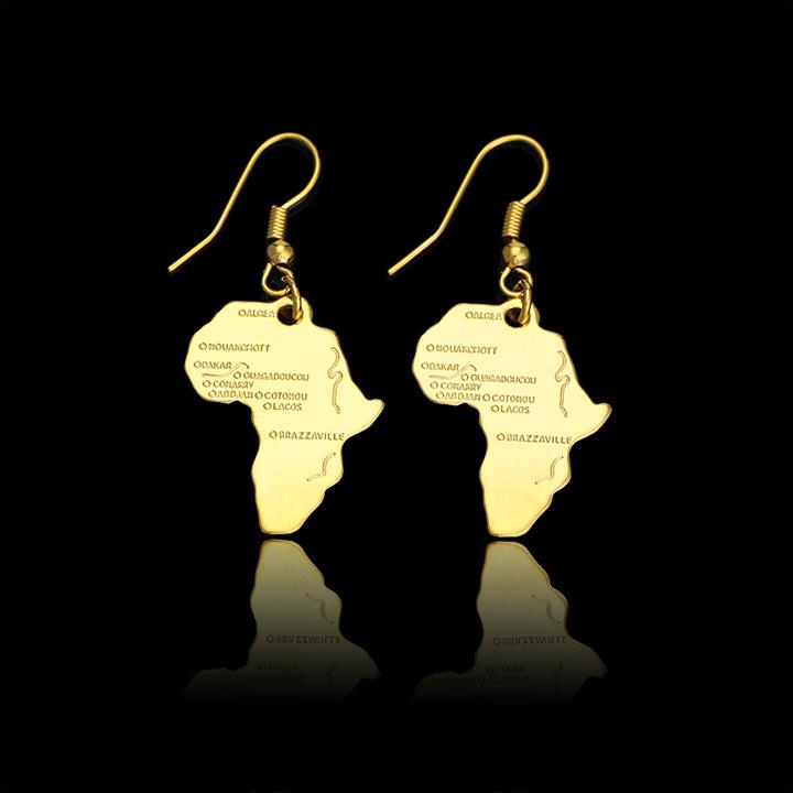 

Винтажные серьги с картой Африки с золотым покрытием - Этнические модные аксессуары