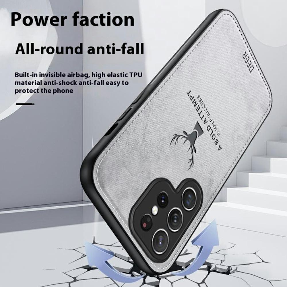 For Samsung Galaxy S25 Ultra Case Deer Pattern Cloth Texture PU Leather Hybrid Phone Cover