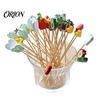Natural Bamboo Skewers 100PCS Disposable Cocktails Picks, Stick, with Beach Fruits Picks Palm Trees Decoration, Fruit for Parties And Picnic