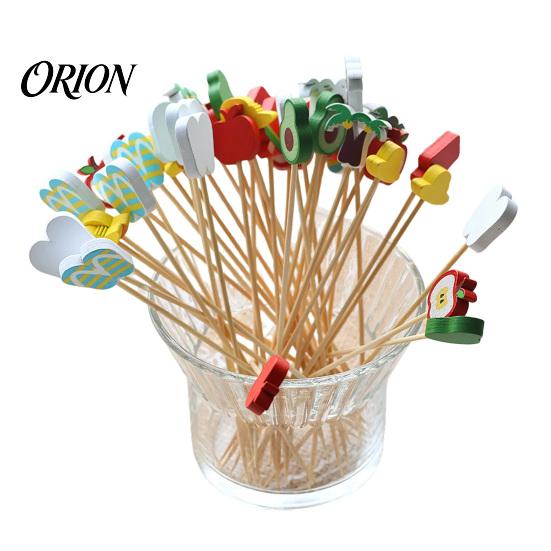 Natural Bamboo Skewers 100PCS Disposable Cocktails Picks, Stick, with Beach Fruits Picks Palm Trees Decoration, Fruit for Parties And Picnic