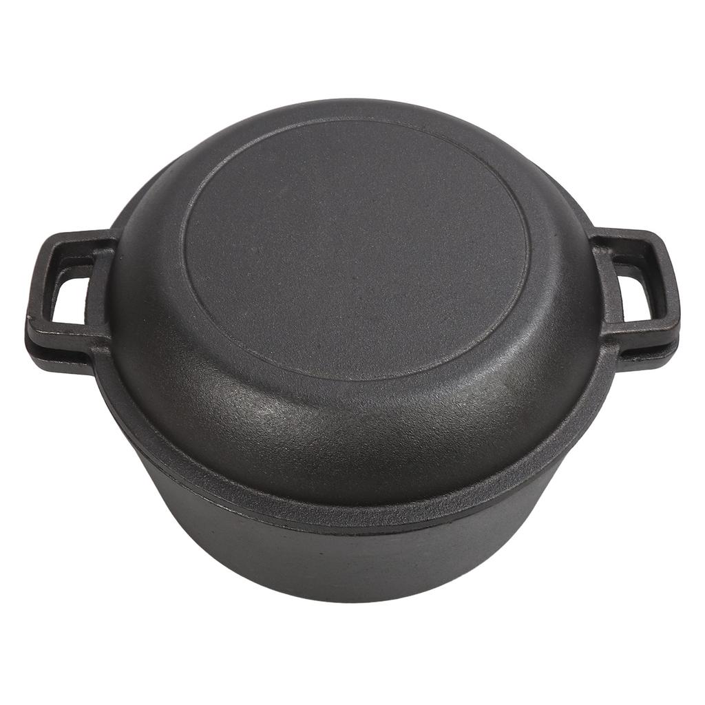 Oven Pot with Skillet Lid Cooking Pan 4.7L Cast Iron Dual Handles Cookware Pot Set for Bread Frying
