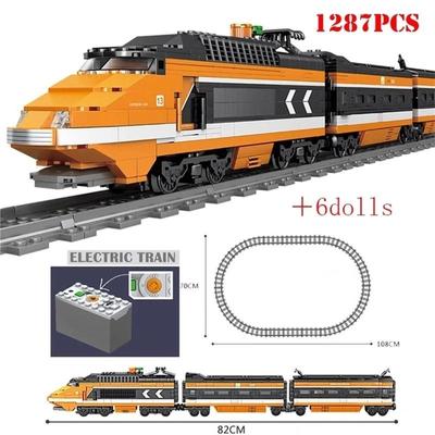 Building Block Technical Train Series Electric Railway Track Laying Machine Engineering Educational Assembling Toy