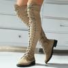 Nine Knee High Boots For Women Female Lace Up Over The Knee Round Toe Low Heel Boot Side Zipper Fashion Versatile Long Boots